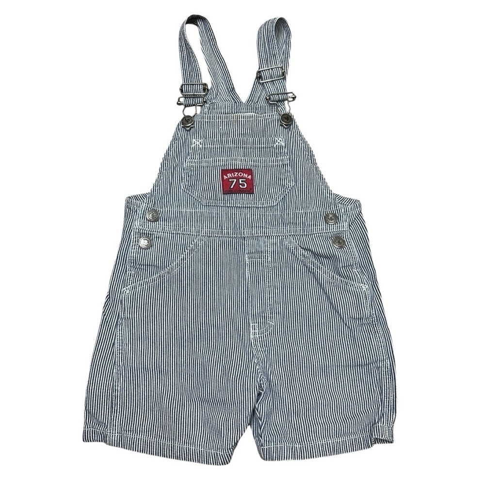 VTG Arizona Blue White Striped Railroad Overall Bibs Shorts Size 3T